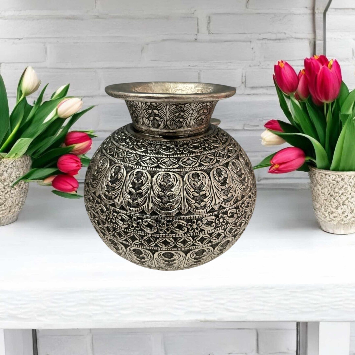 9.5-Inches Matka / Vase | Antique Silver Table Decor