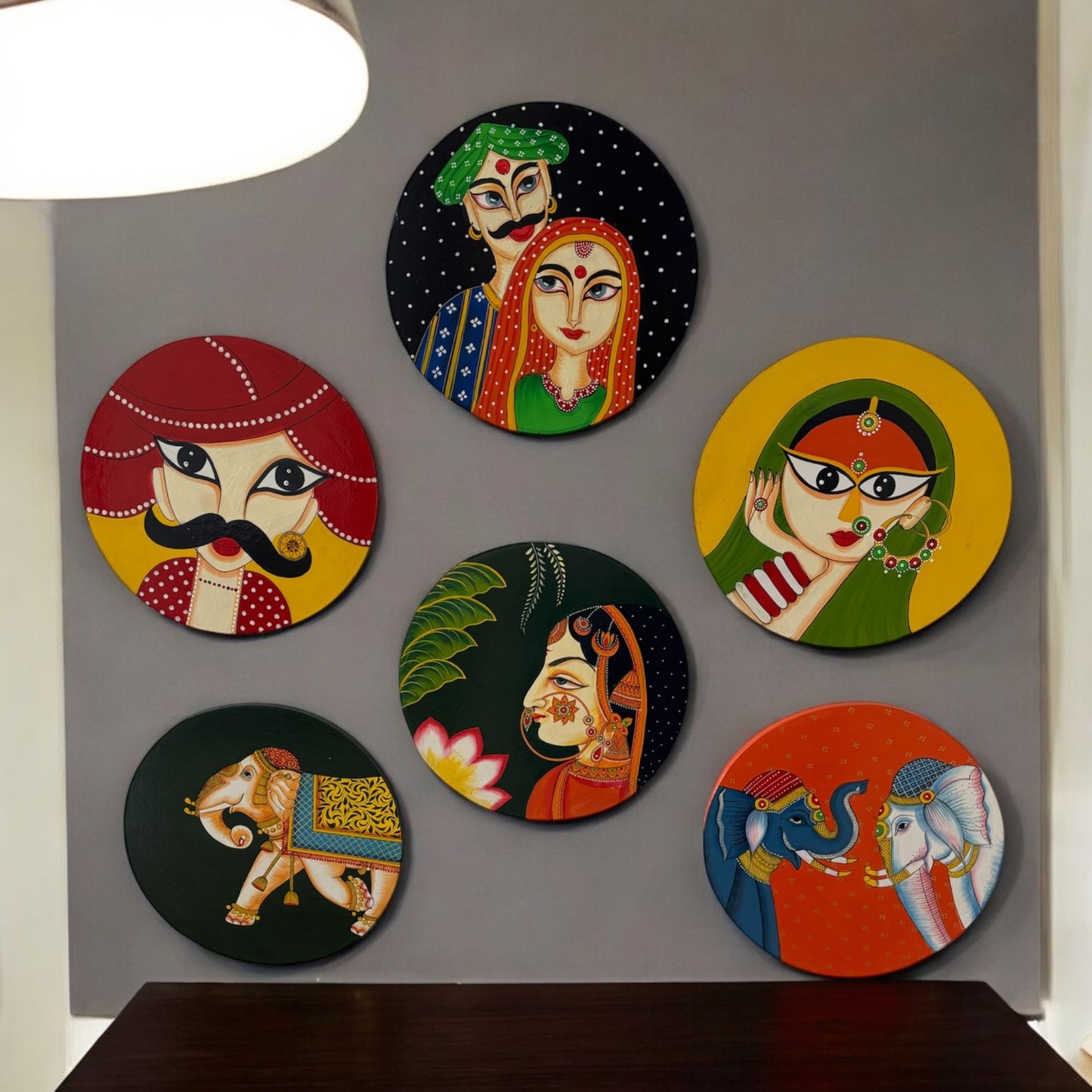 Handpainted Boho Wall Plate – 10-inch round MDF wall decor featuring intricate bohemian designs in vibrant colors, ideal for living room or office decor