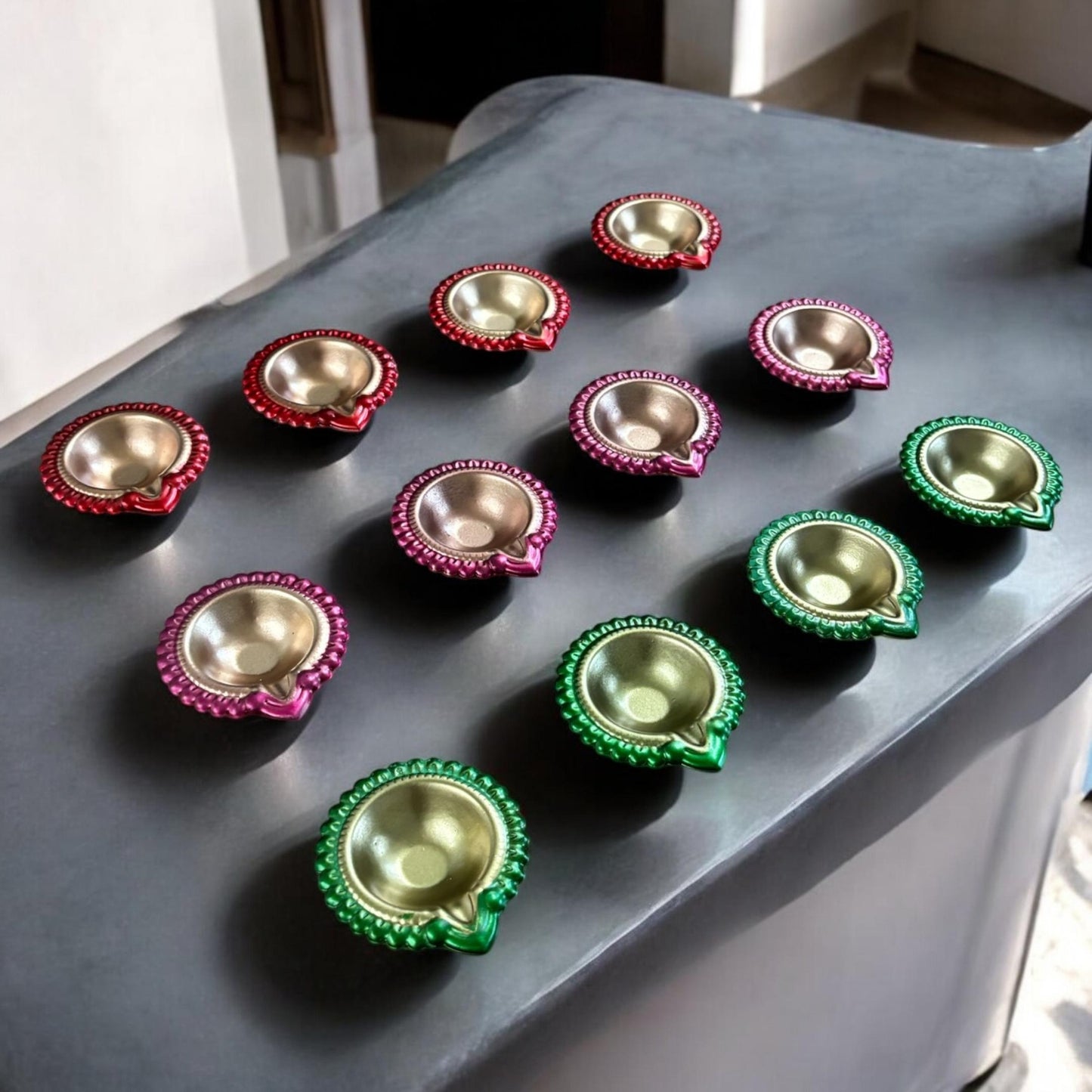 Close-up of the metal material with colored polish, showcasing the high-quality craftsmanship