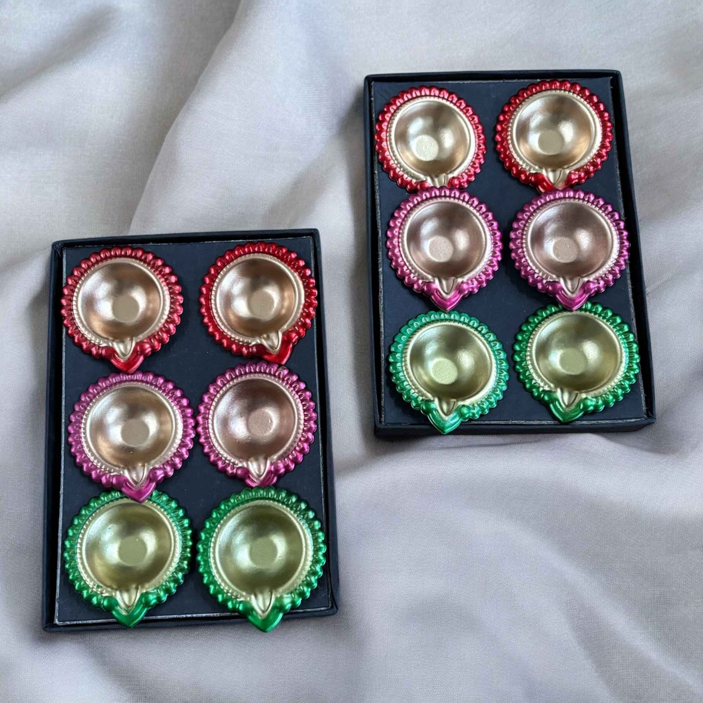 The diya set packaged securely, ready for shipping from San Ramon, California