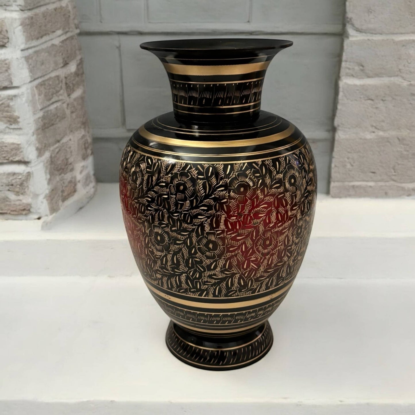 Handmade Indian brass vase in black, a perfect housewarming or festive gift option