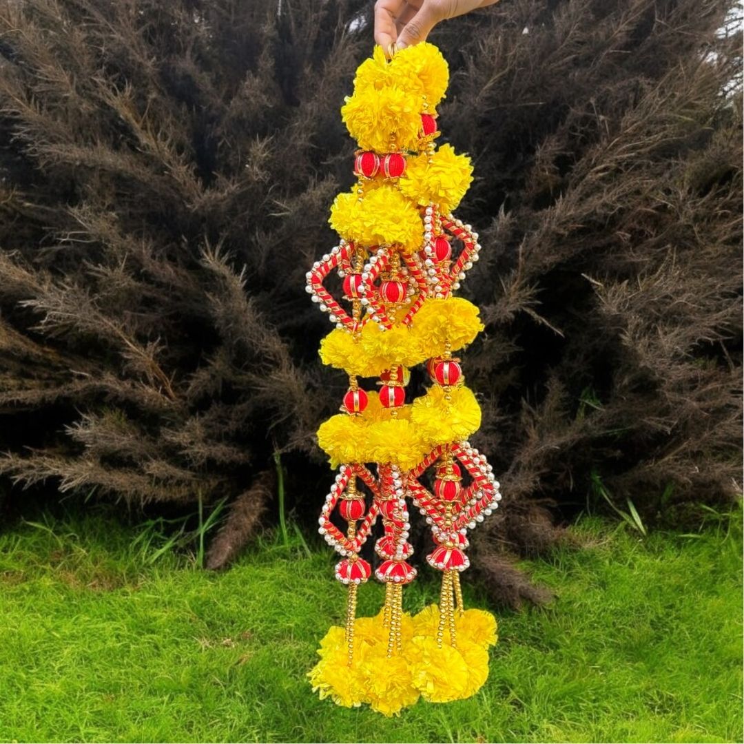 2FT Marigold with Pearl Dangler - Indian Garland - Yellow