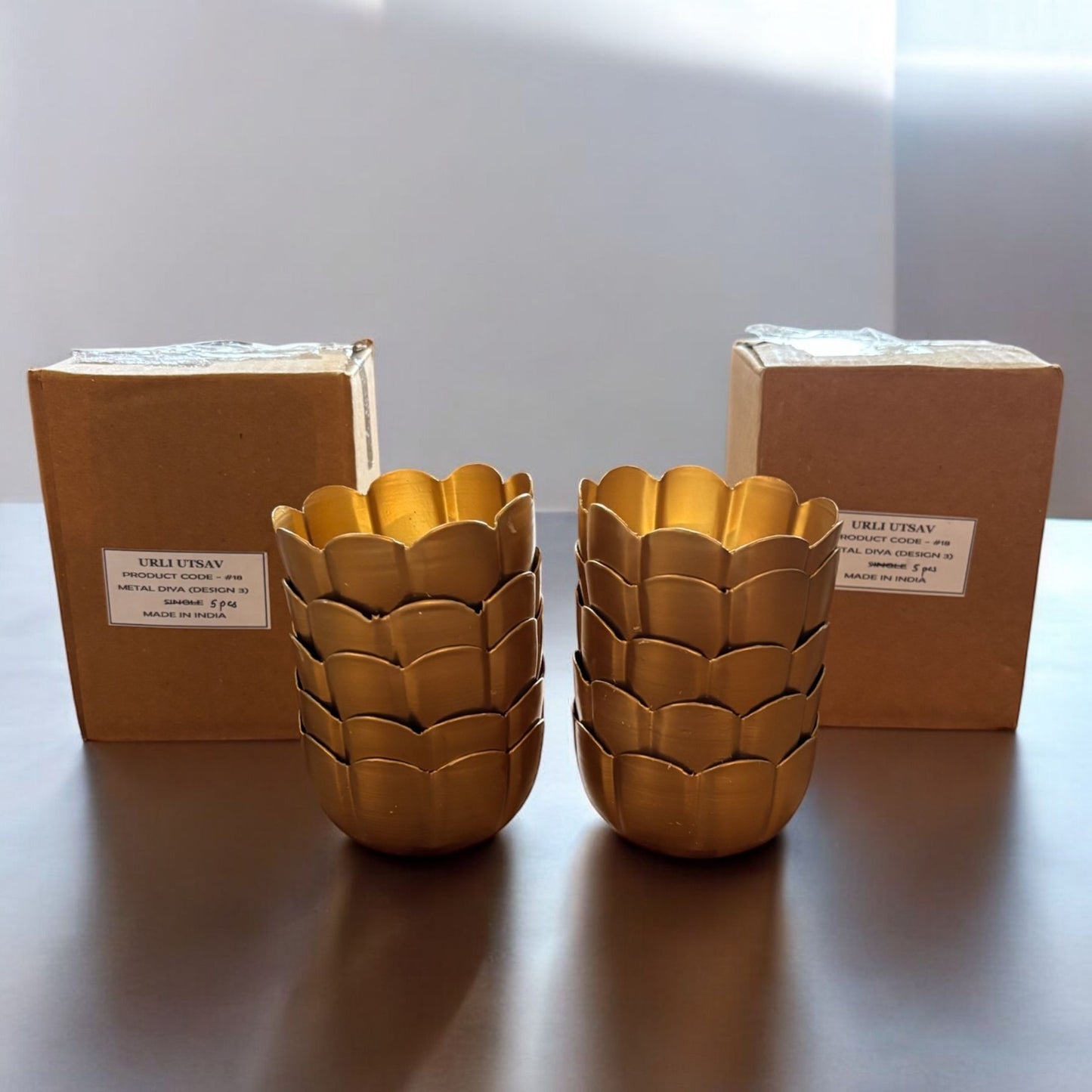 The diya set packaged securely, ready for shipping from San Ramon, California