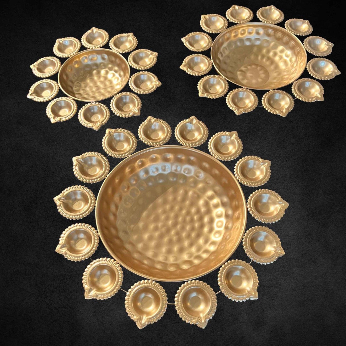 Set of 3 Diya Urli Bowls for Diwali, featuring intricate design and perfect for festive home decor