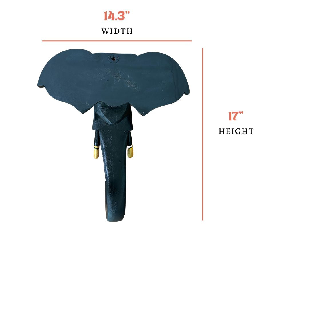 back view of the wooden elephant head with a secure mounting hook for easy hanging