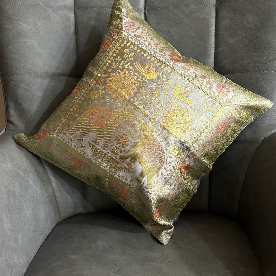 Elephant & Peacock Art Pillow Case