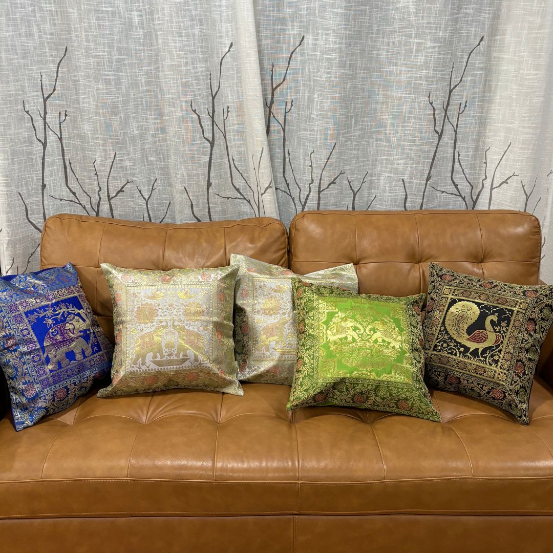 Elephant & Peacock Art Pillow Case
