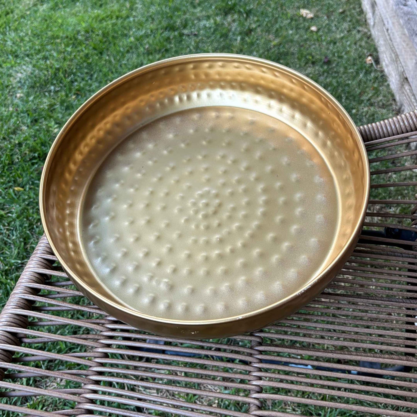 Handcrafted iron metal urli with fine hammered design, suitable for table decor