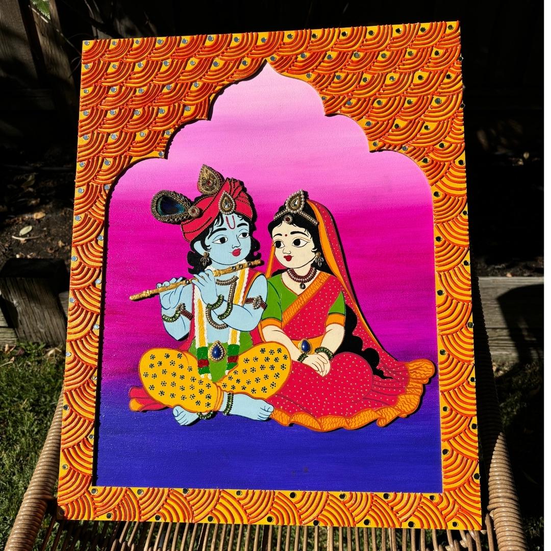 Radha Krishna Lippan Jharokha Wall Art