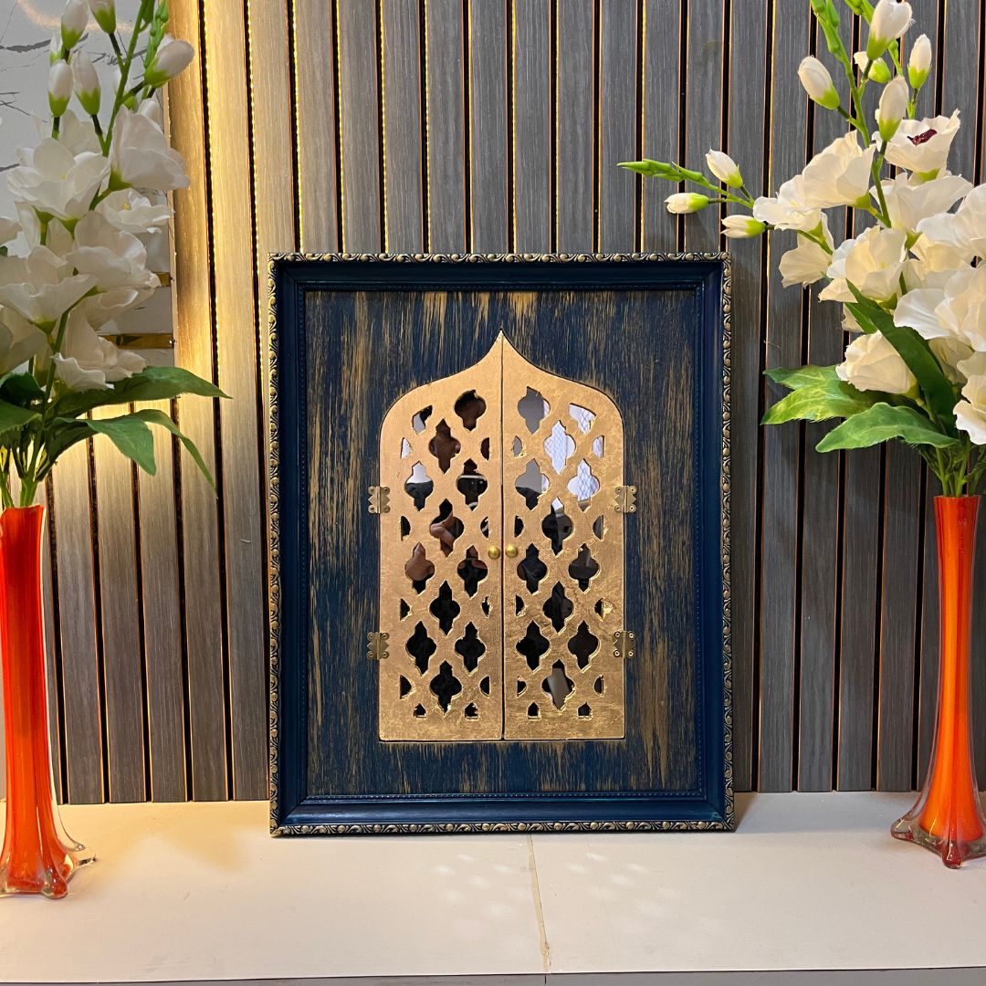 Door-type Jharokha wall art by Sakshi Khullar – 20x16 inch heritage MDF frame perfect for bohemian and cultural home decor themes
