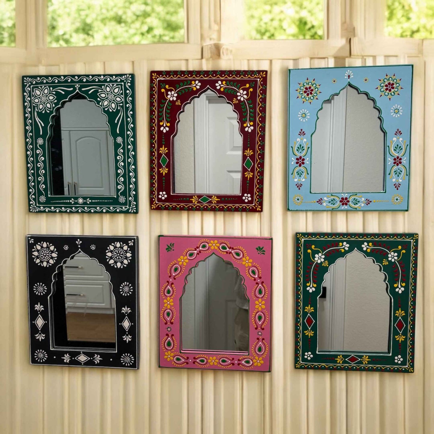 Indian Mirror 12x10-inch Jharokha Wall Decor by Urli Utsav Decor, perfect for traditional and ethnic home styling.