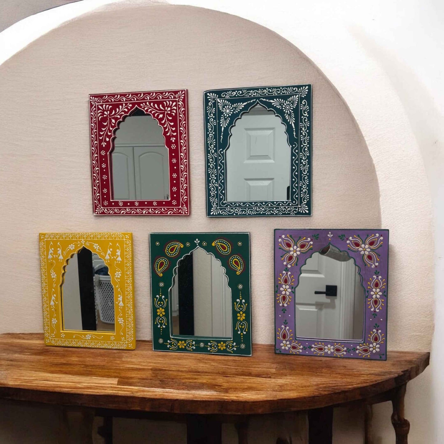 Indian Mirror 12x10-inch Jharokha Wall Decor by Urli Utsav Decor, perfect for traditional and ethnic home styling.