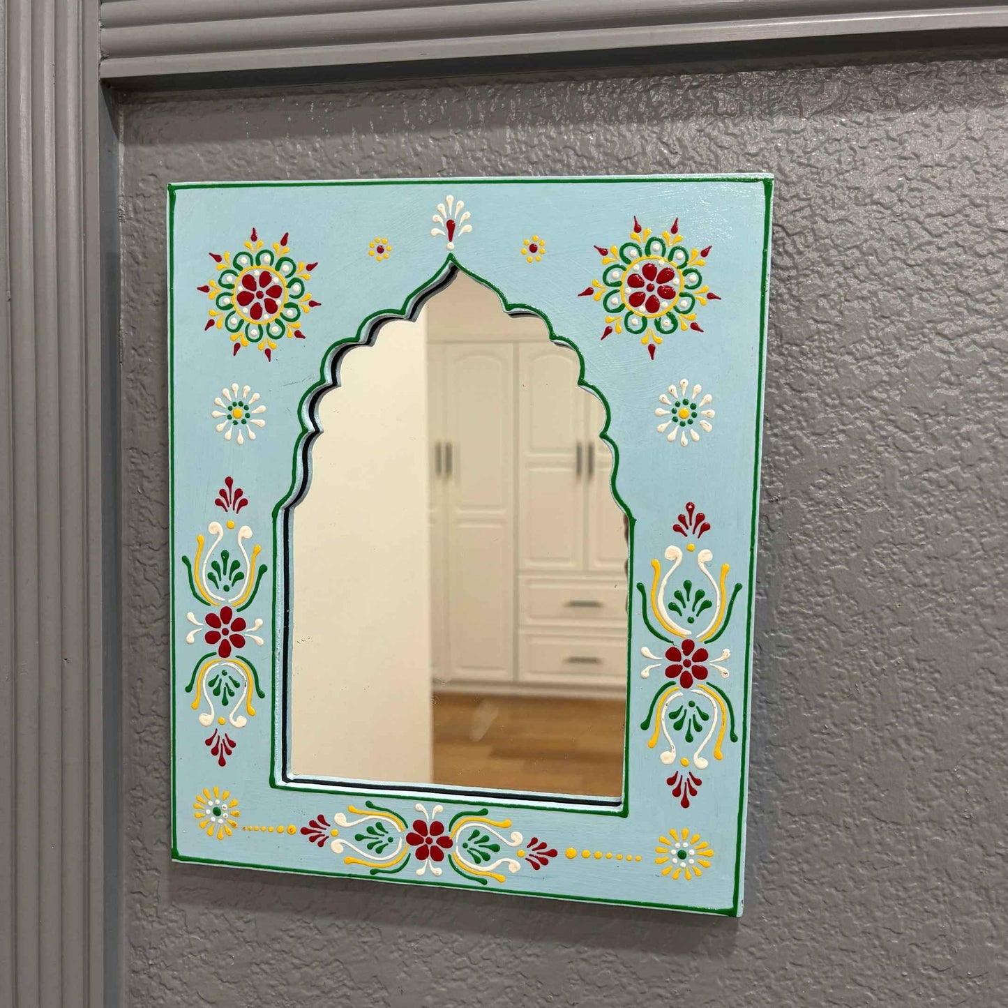 Ethnic Indian Home Decor Ocean Blue Mirror By Urli Utsav Decor, designed to reflect India’s rich artistic traditions.