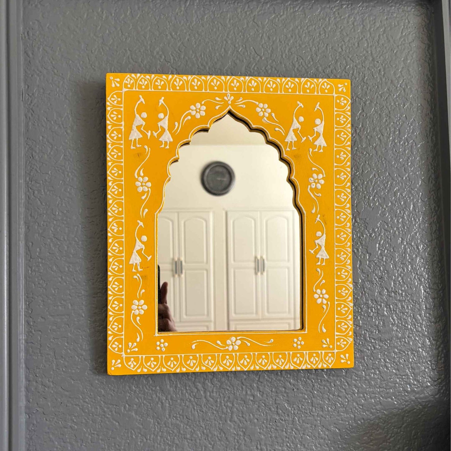 Vintage Yellow Jharokha Wooden Frame By Urli Utsav Decor, a perfect blend of history and craftsmanship.