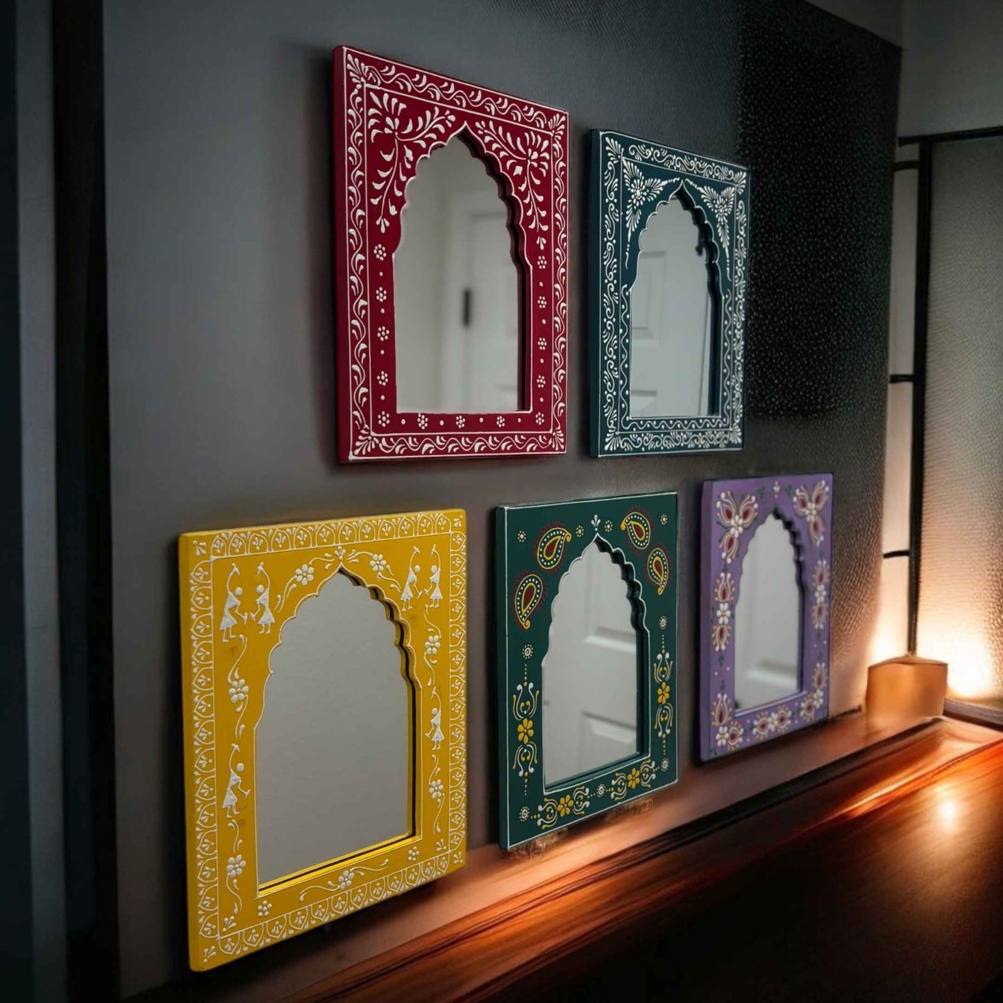 Indian Wall Decor Jharokha Mirror By Urli Utsav Decor, crafted with detailed artistry.
