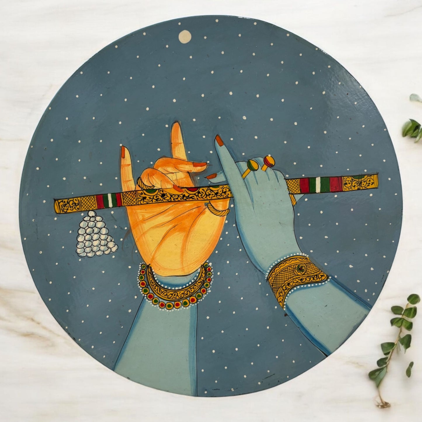 10 Inch Krishna Flute Wooden Wall Plate