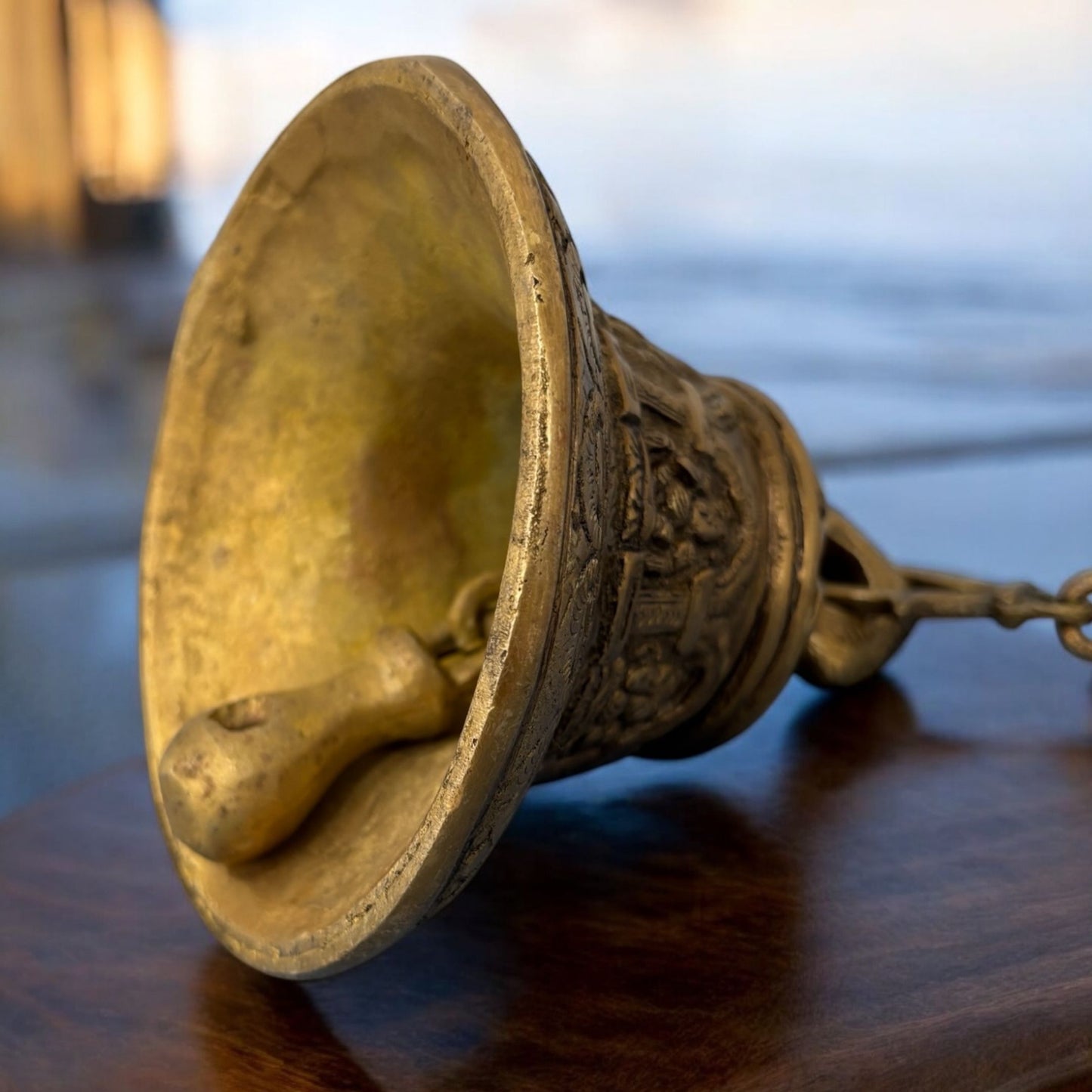 6 Inch Diameter Engravable Polished Brass Ridged Wall Bell