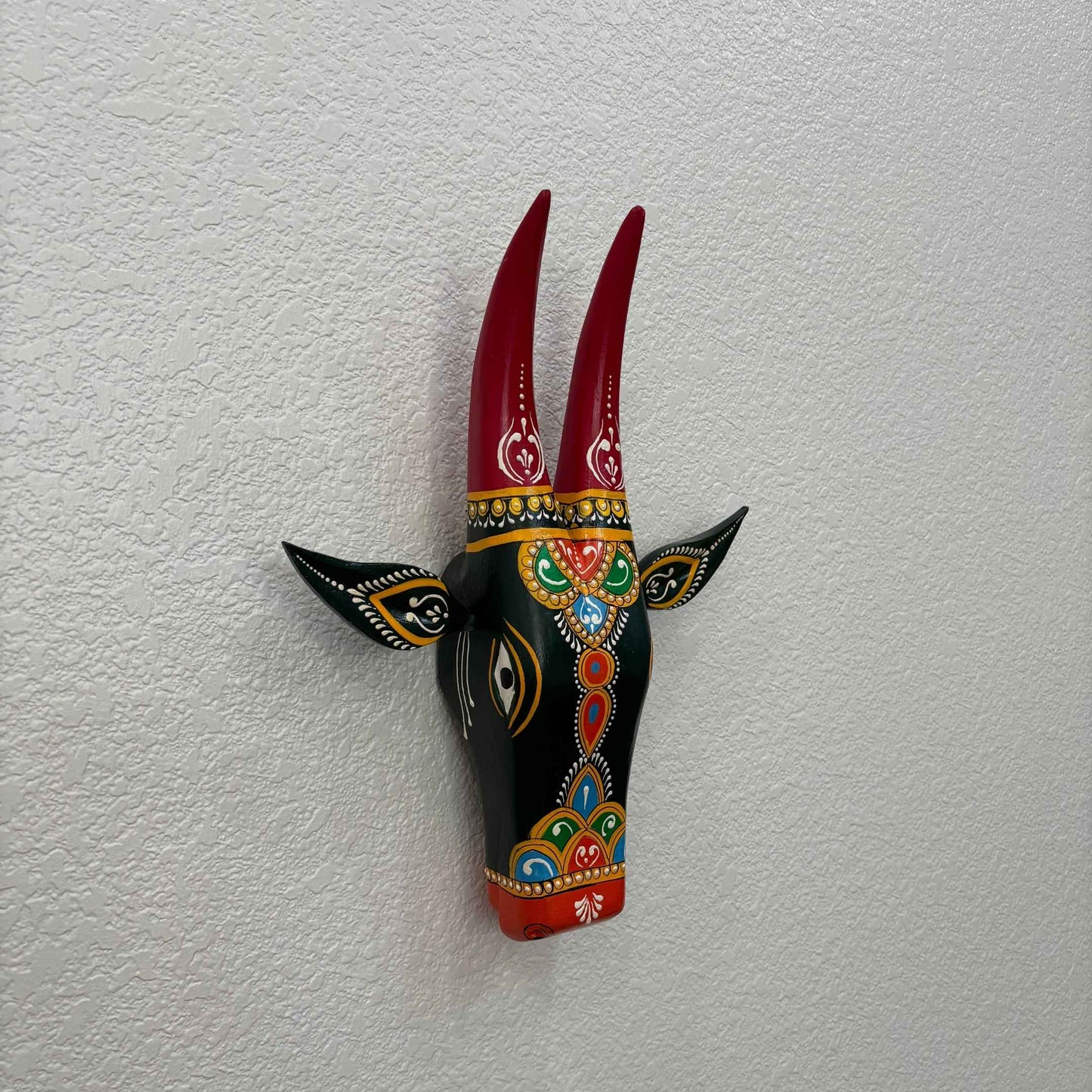 Handcrafted Green Indian Nandi Cow Head Sculpture – Traditional Wall Art by Urli Utsav