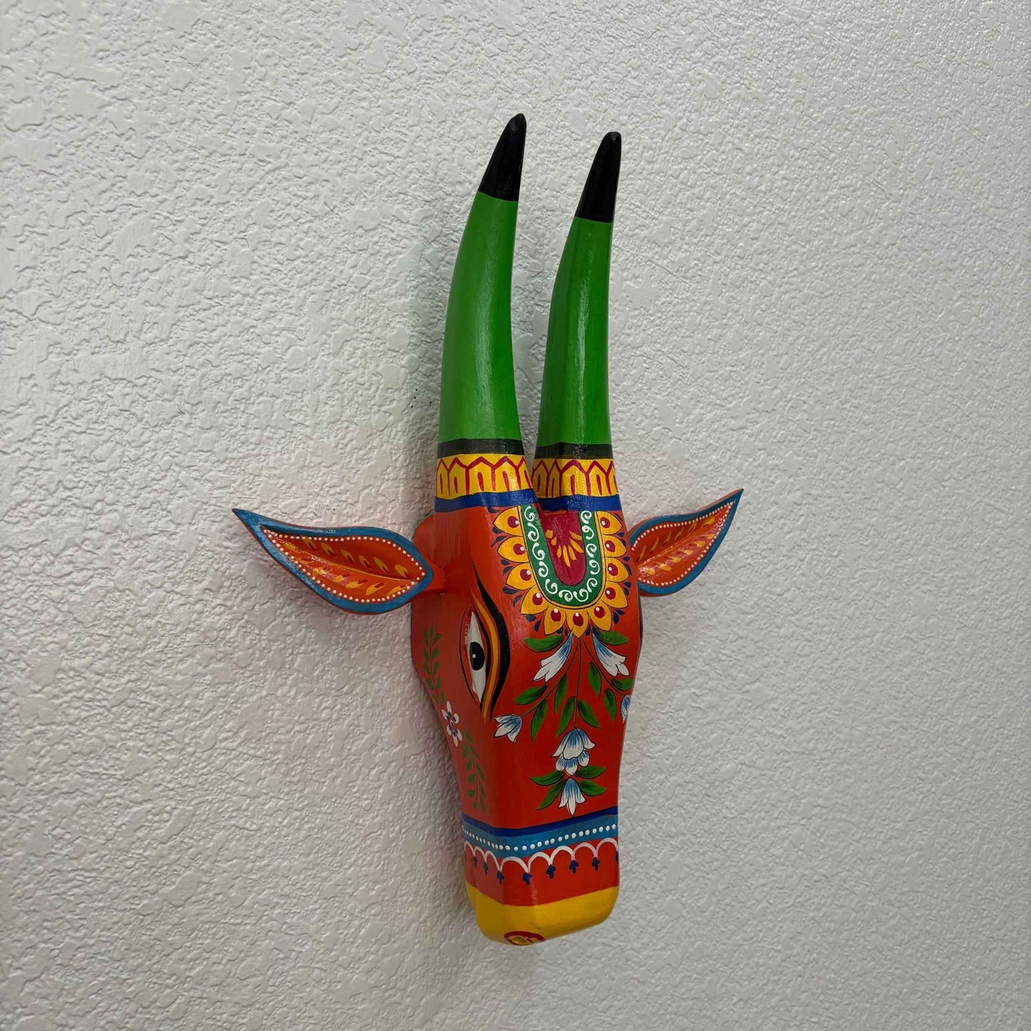 Traditional Orange Nandi Cow Head Wall Hanging – Unique Handcrafted Decor by Urli Utsav