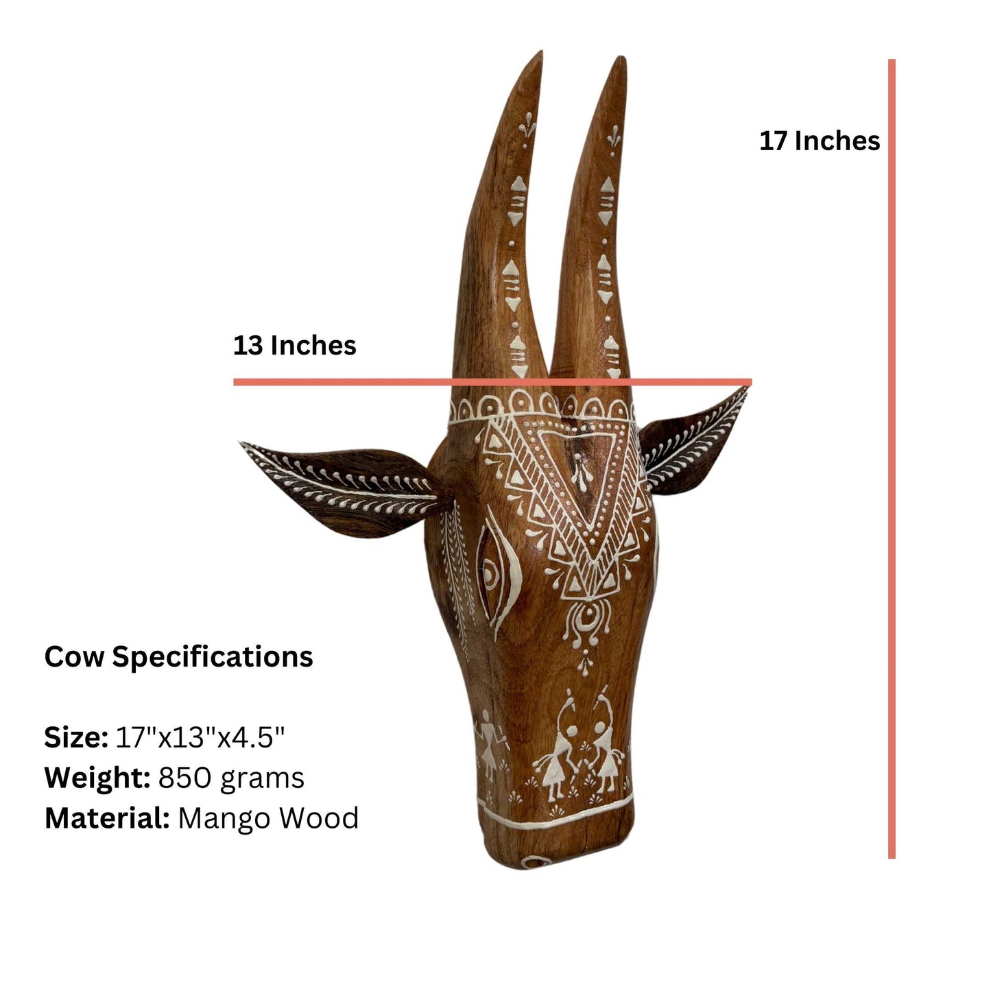 Hand-painted Nandi Cow Head Wall Decor by Urli Utsav – Traditional Indian Wall Art (L: 16” W: 13” D: 4.5”) | Ethnic Home Decor & Sacred Cow Sculpture