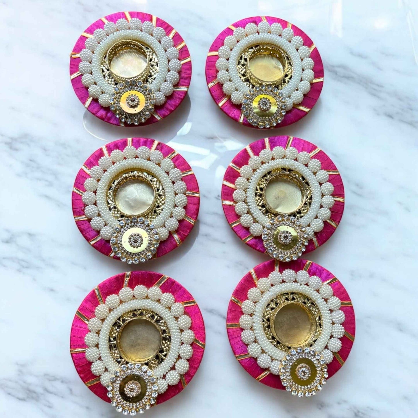 Set of 6 Pink Pearl Beaded T-Light Holder