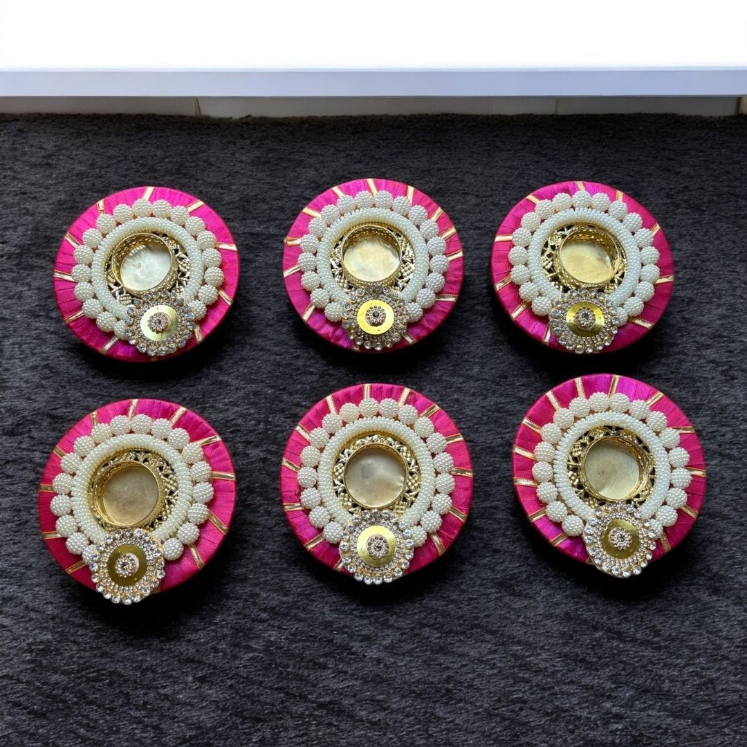 Set of 6 Pink Pearl Beaded T-Light Holder