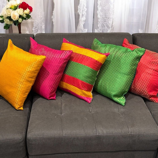 16x16 Indian Cushion Cover Set of 5 – Silk Brocade Pillow Covers
