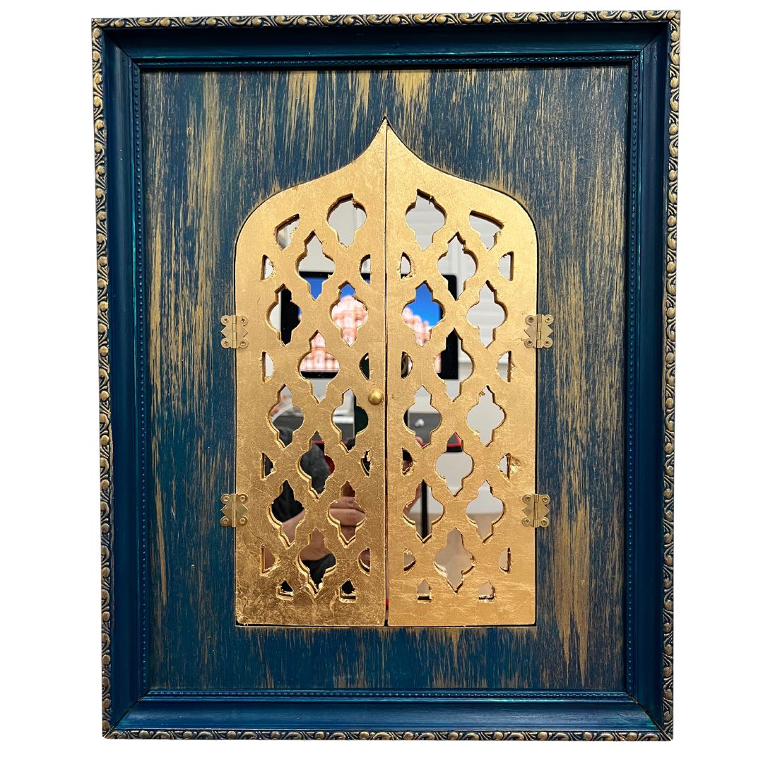 This handcrafted Jharokha art features a Blue Ridge thunderstorm scene – perfect as a vintage-style frame for your ethnic home decor setting