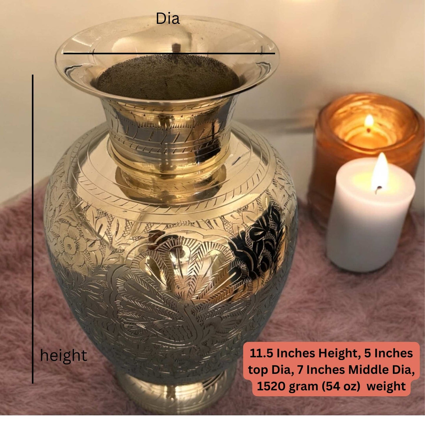 size specification of brass vase by urli utsav decor