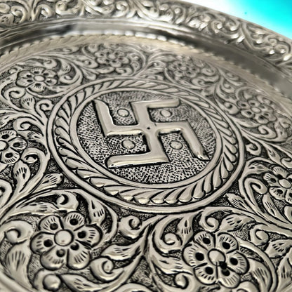 11-Inches German Silver Pooja Thali Set - Urli Utsav