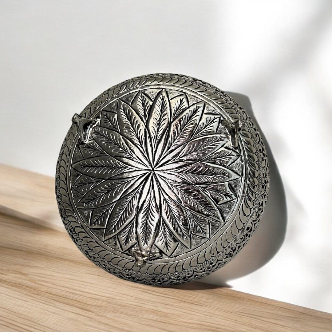 Flower Engraved Urli  - Antique Silver Bowl from Urli Utsav