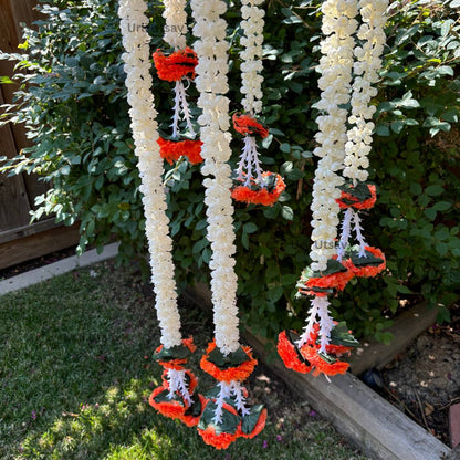 4FT Artificial Mogra Chandelier with Orange Florals & Leaves