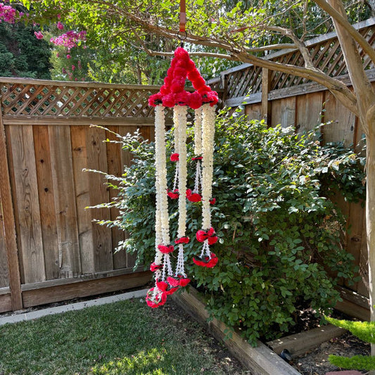 4FT Artificial Mogra Chandelier with Red Florals & Leaves