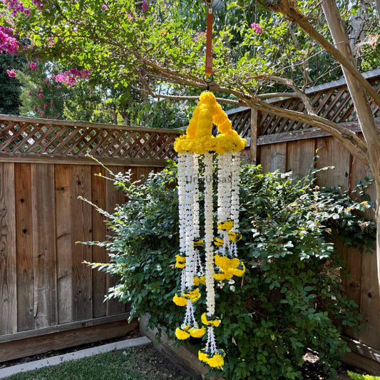 4FT Artificial Mogra Chandelier with Yellow Florals & Leaves