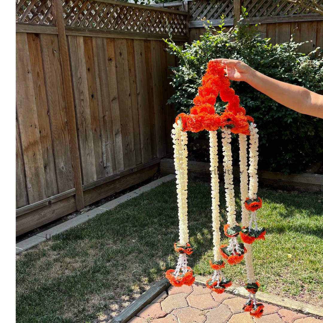 4FT Artificial Mogra Chandelier with Orange Florals & Leaves