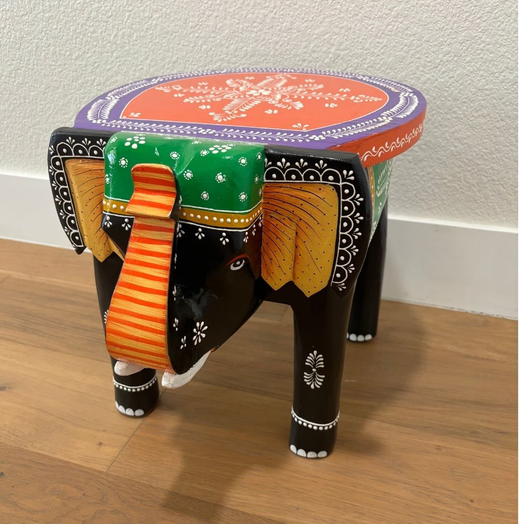 Bedroom Elephant Side Table – Black & Orange Accent