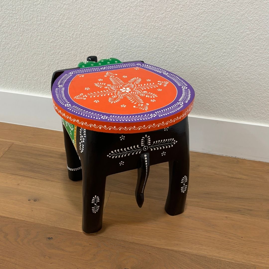 Bedroom Elephant Side Table – Black & Orange Accent