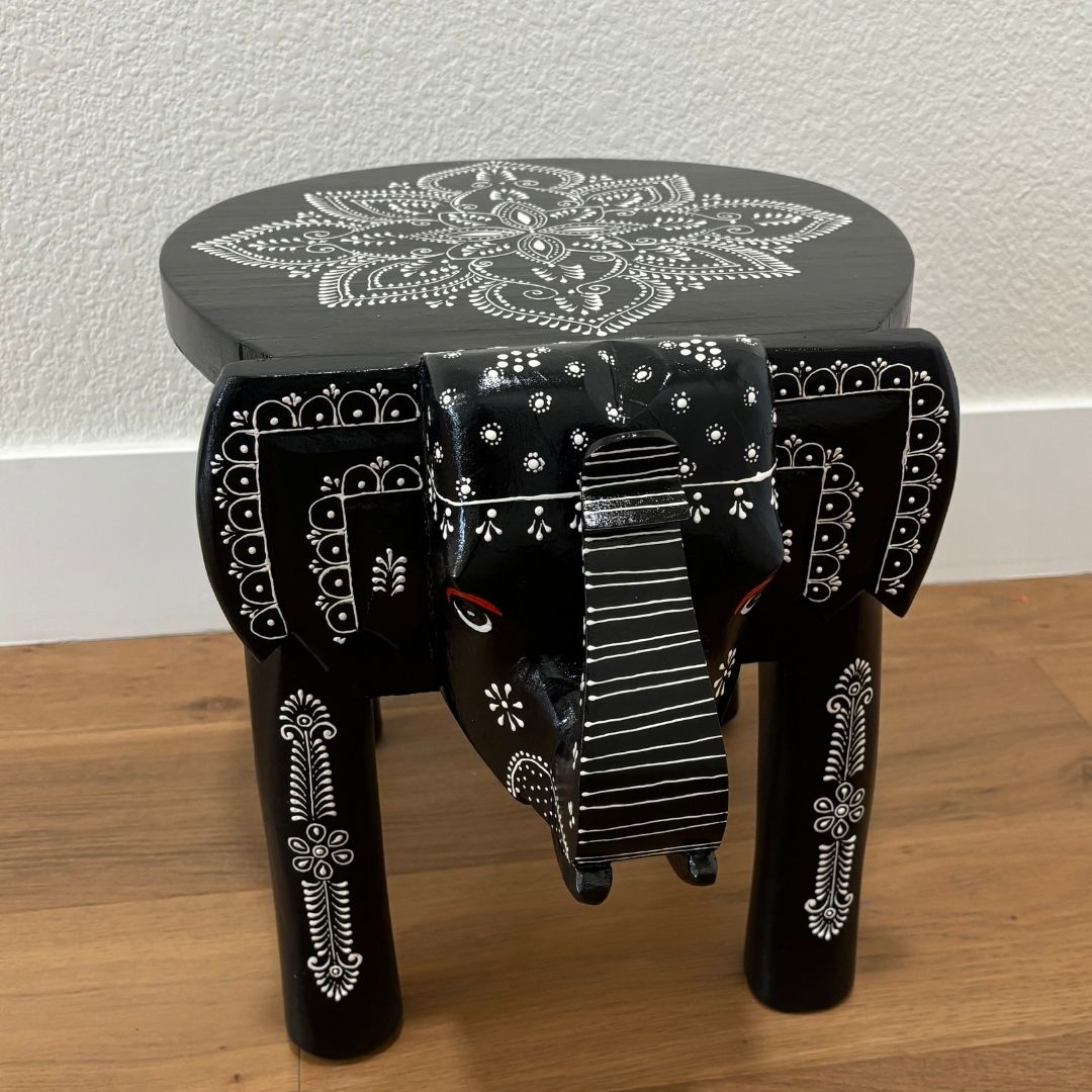 Black Elephant Stool Side Table - Boho Coffee Accent Table