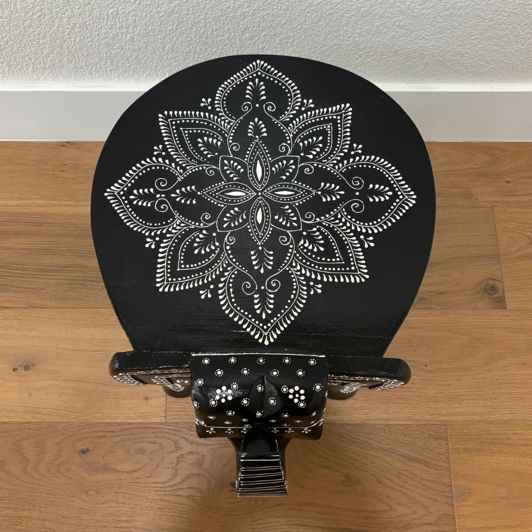 Black Elephant Stool Side Table - Boho Coffee Accent Table