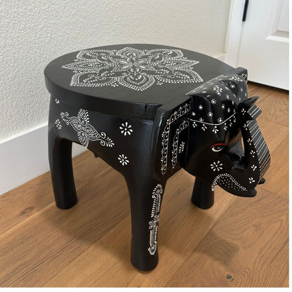 Black Elephant Stool Side Table - Boho Coffee Accent Table