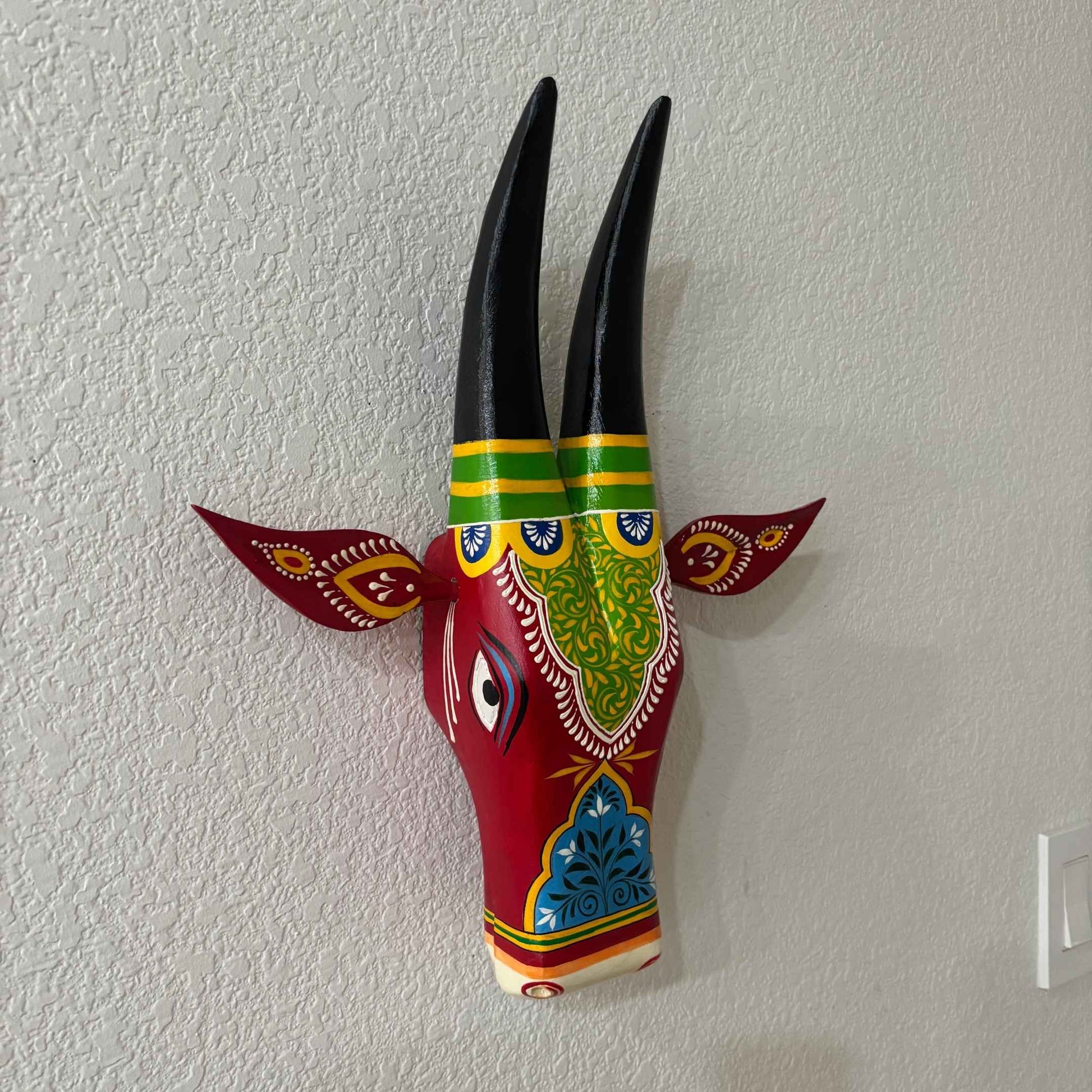 Traditional Red Nandi Cow Head Wall Hanging – Unique Handcrafted Decor by Urli Utsav