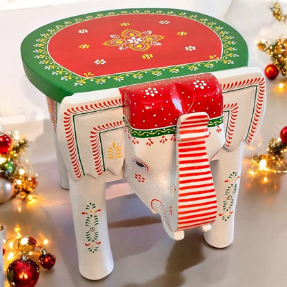 Urli Utsav Hand-painted Elephant Stool - White