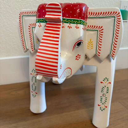 Urli Utsav Hand-painted Elephant Stool - White