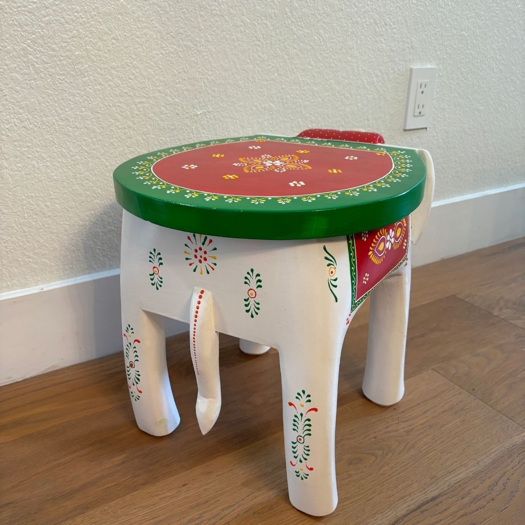 Urli Utsav Hand-painted Elephant Stool - White