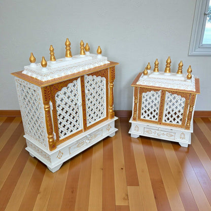 Gold Wooden Pooja Mandir by Urli Utsav Decor in Two sizes 