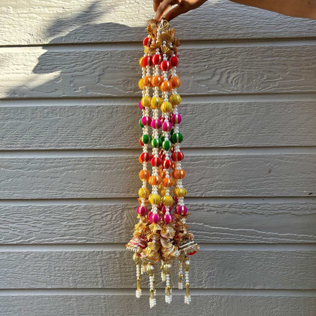 Woolen Beads & Pearl Multicolor Gota Indian Garland - Urli Utsav