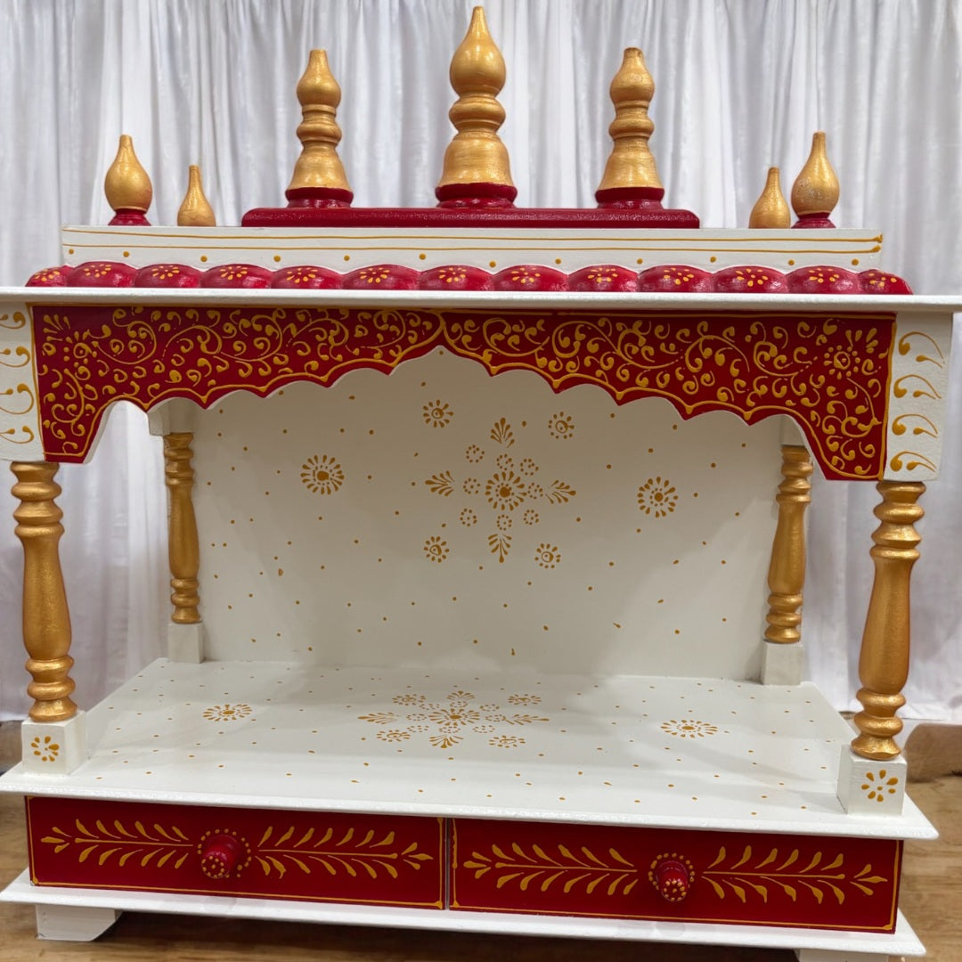 Elegant Red Wooden Temple – 23x22x11 inches Pooja Mandir