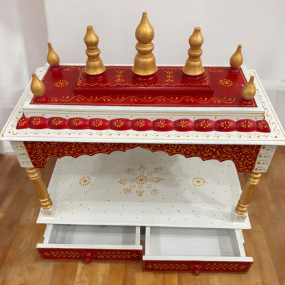 Elegant Red Wooden Temple – 23x22x11 inches Pooja Mandir