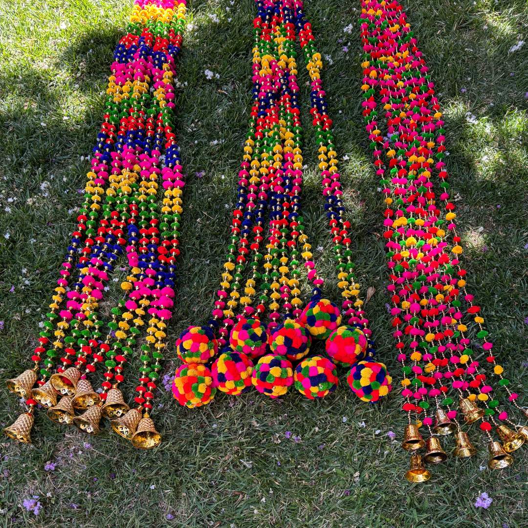 Multicolor Pompom Indian Garland - Set of 5 Strings