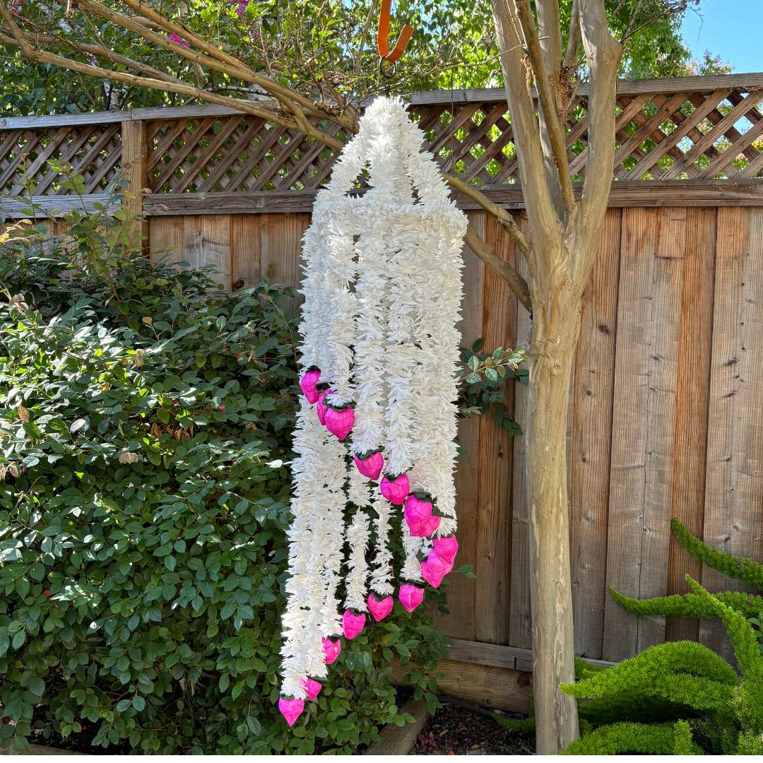 4FT Artificial Jasmine Chandelier with Pink Florals & Leaves